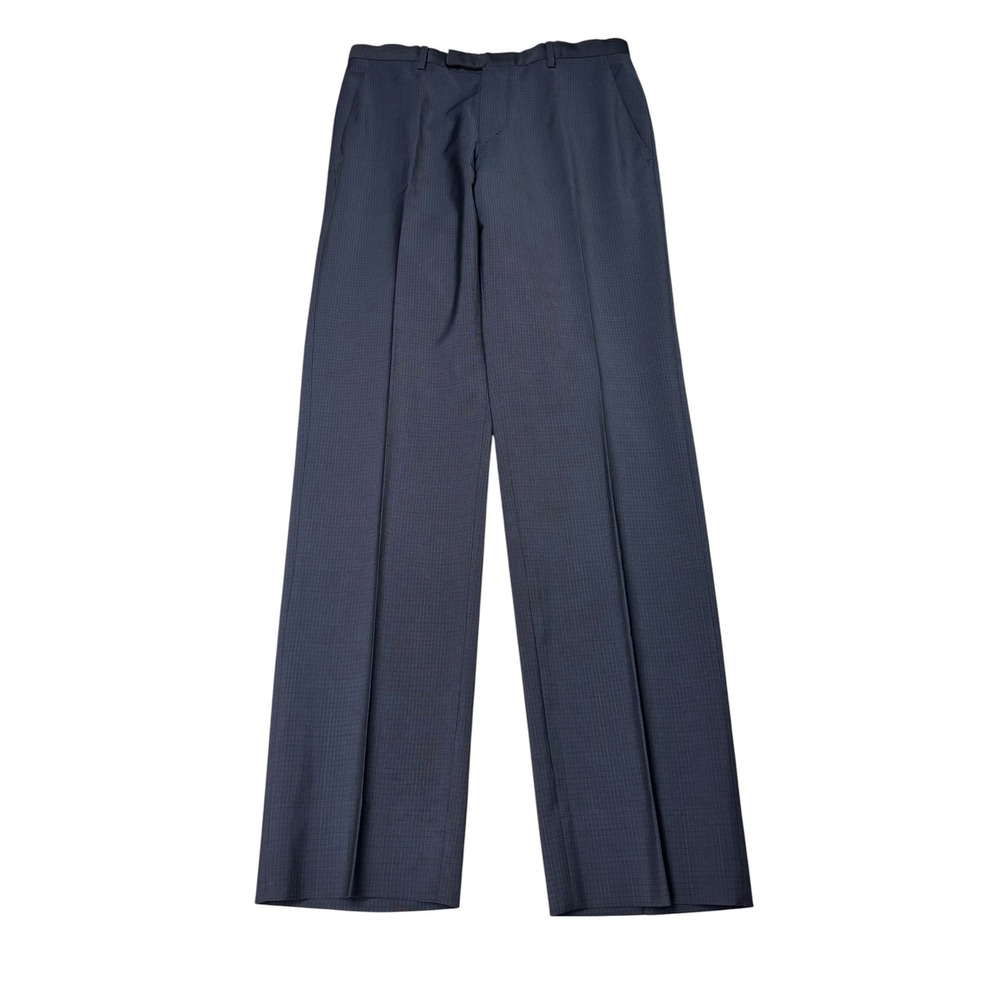 Hugo Boss Sharp1 US Mens Navy Blue Virgin Wool‎ Micro Check Dress Pants 30R L32